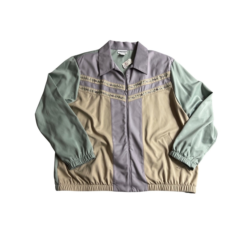 Alfred Dunner Vintage Zip Up Jacket Embroidered Sage Lavender Tan Womens 20 NWT
